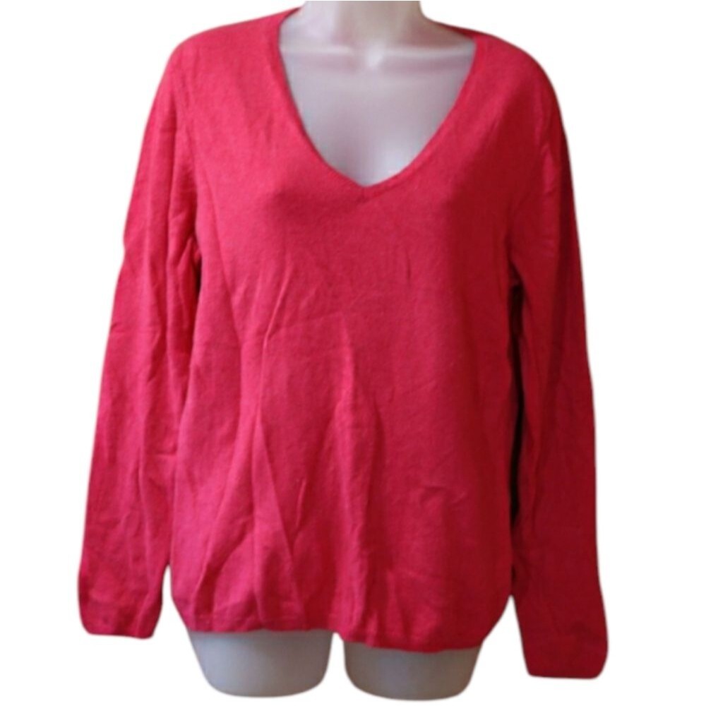 Charter Club Hot Pink 2 ply Cashmere Vneck Pullover Sweater Large